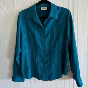 Talbots Petites Elegant teal button up top.